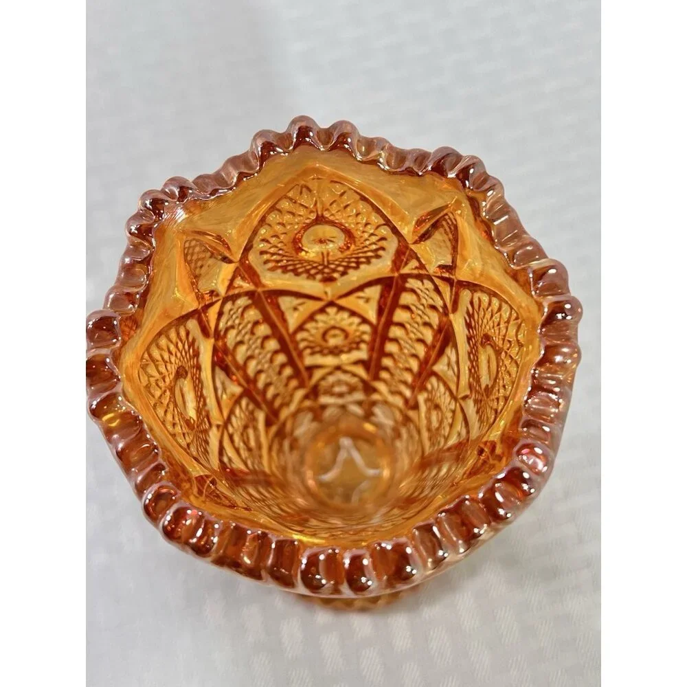 Vintage Imperial Carnival Glass  Vase Hobstar Marigold Iridescent Halloween Fall